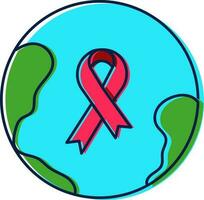 Awareness Ribbon With Earth Globe Icon In Flat Style. vector