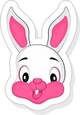 Pink And White Cute Rabbit Face In Sticker Style.