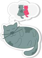 Cute Cat Dreaming Of Partner Character Icon In Cutout Style. vector