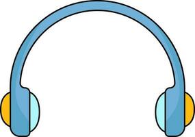 Flat Headphone Icon In Blue And Yellow Color. vector