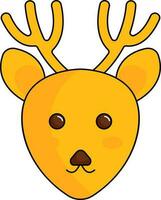 Yellow Reindeer Face Or Head Icon In Flat Style. vector