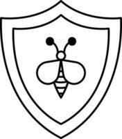 Bee Protection Shield Icon In Black Line Art. vector