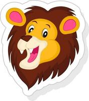 Sticker Style Roaring Lion Face Over Pastel Olive Background. vector
