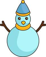 Yellow And Blue Hat Wearing Cute Snowman Flat icon. vector