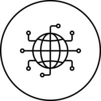 Digital Earth Or Globe On Circle Icon In Thin Line Art. vector