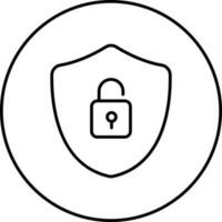 Black Outline Open Lock On Shield And Circle Icon. vector