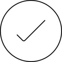 Black Linear Check Mark On Circle Icon. vector