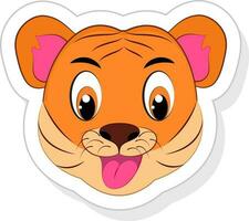 Isolated Cute Tiger Face Element In Sticker Style. vector