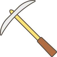 Yellow And Brown Pickaxe Icon In Flat Style. vector