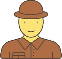 Archaeologist Man Icon In Brown And Yellow Color. vector