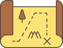 Treasure Map With Mountain And Forest Way Yellow And Brown Icon. vector