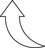 Left Curve Up Arrow Icon In Black Outline. vector