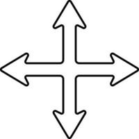 Four Way Arrow Icon In Black Outline. vector