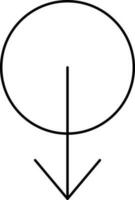 circulo y abajo flecha negro lineal icono. vector