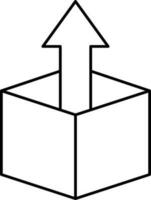Top Arrow With Cube Icon In Black Outline. vector
