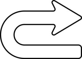 Right Curve Arrow Icon In Black Outline. vector