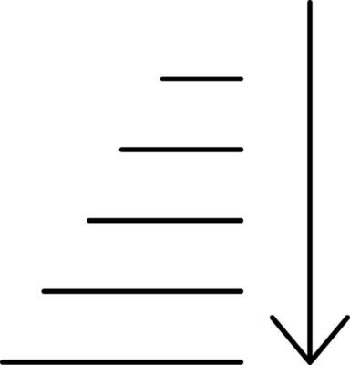 Down Arrow And Text Line Icon In Black Color.
