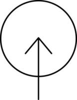 Up Arrow With Circle Black Thin Linear Icon. vector
