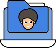 Flat Man Face Folder In Laptop Screen Blue Icon. vector