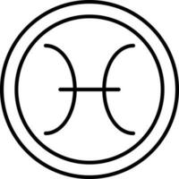 Linear Style Pisces Zodiac Symbol Round Icon. vector
