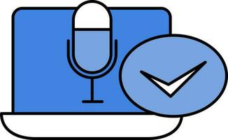 Mic Check Or Connect In Laptop Blue And White Icon. vector