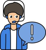 Warning Or Updating Calling Customer Service Icon In Blue And White Color. vector