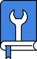 Wrench Symbol Book Flat Icon In Blue And White Color. vector