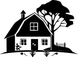 Farmhouse, Black and White Vector illustration