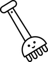 Cute Face Rake Shovel Icon In Black Outline. vector