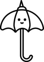 Cute Smile Face Umbrella Icon In Black Outline. vector