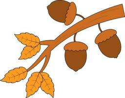 Flat Acorn Branch Icon In Orange Color. vector