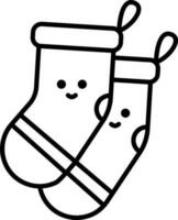 Smile Face Print Short Socks Black Outline Icon. vector