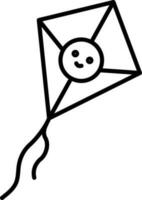 Cute Face Kite Icon In Black Line Art. vector