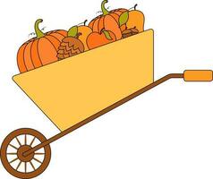 Fruits With Pumpkins Loaded Wheelbarrow Flat Icon. vector