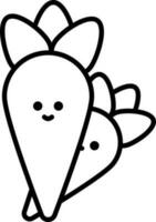 Two Cartoon Carrot Black Line Art Icon. vector