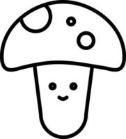 Face Mushroom Icon In Black Line Art. vector