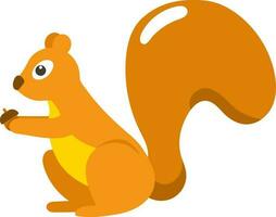 Isolated Cartoon Squirrel Holding Acorn Icon In Orange Color. vector