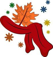 Red Scarf With Maple Leaf And Flowers Over White Background. vector