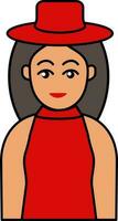 Red Halter Neck Dress Wearing Smart Girl With Hat Icon. vector