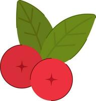 Red Berry Or Cherry With Leaves Flat Icon. vector
