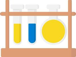 Yellow And Blue Liquid Beaker And Test Tube Rack Flat Icon. vector