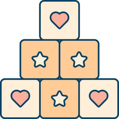 Star And Heart Cube Blocks Icon In Red And Orange Color.