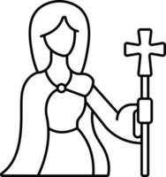 Cartoon Of Faceless Female Priest Holding Cross Wand Stroke Icon. vector