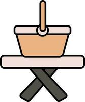 Basket On Folding Table Icon In Flat Style. vector