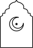 Crescent Moon With Star View Archway Window Black Outline Icon. vector