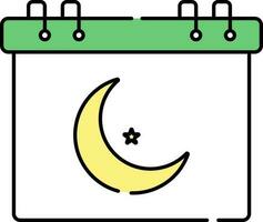 Crescent Moon Symbol Calendar Green And Yellow Icon. vector