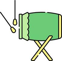 Bedug tambor estar con palos amarillo y verde icono. vector