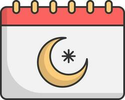 Crescent Moon Symbol Calendar Icon In Flat Style. vector