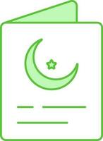 Crescent Moon With Star Card Icon In Green And White Color. vector