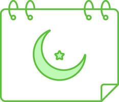 Crescent Moon Symbol Calendar Green And White Icon. vector